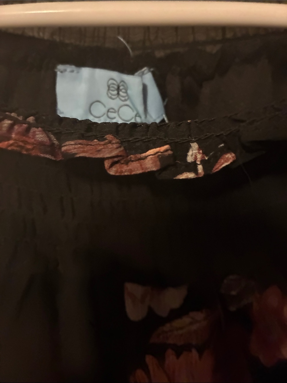 CeCe Black Floral Chiffon Blouse with Pink and Mauve Flowers - Picture 3 of 4